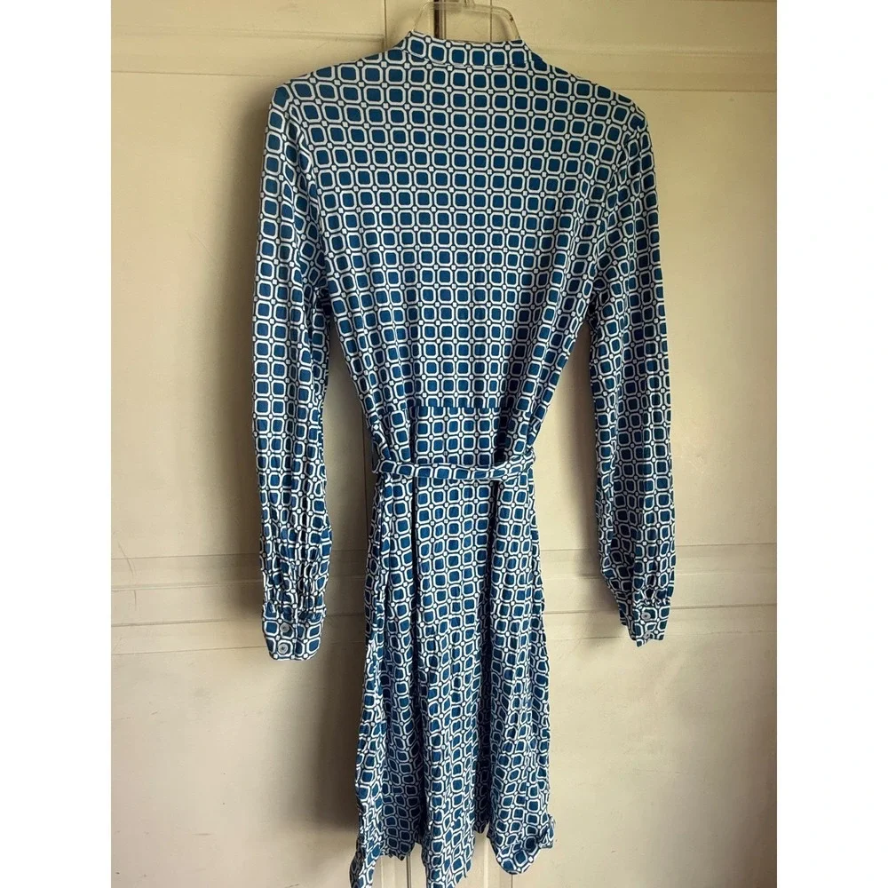 Boden Blue‎ White Julia Geometric Print Shirt Dress Long Sleeve US 4R